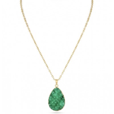 Boho Style Genuine Green Druzy golden handmade necklace