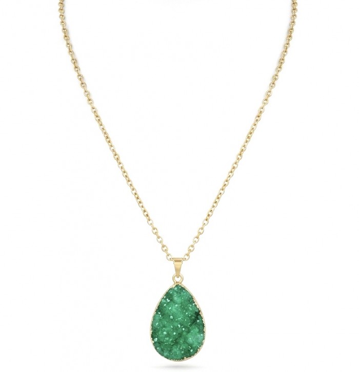 Boho Style Genuine Green Druzy golden handmade necklace