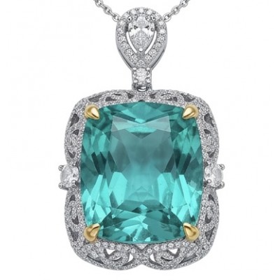 Wonderland 31.3 carat fancy baquette cut Paraiba Tourmaline 2 tones .925 Sterling Silver Handcrafted Statement necklace