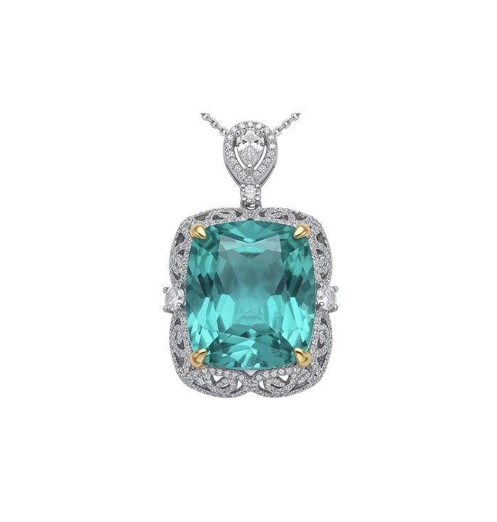 Wonderland 31.3 carat fancy baquette cut Paraiba Tourmaline 2 tones .925 Sterling Silver Handcrafted Statement necklace - video