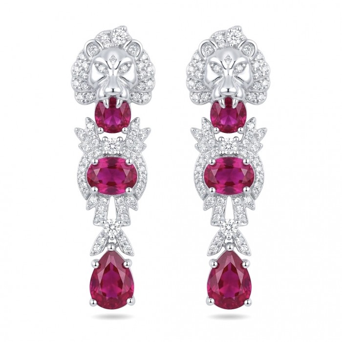 Leo - the King - Genuine 6.8 carat Ruby rhodium over .925 Sterling Silver handcrafted Statement Earrings