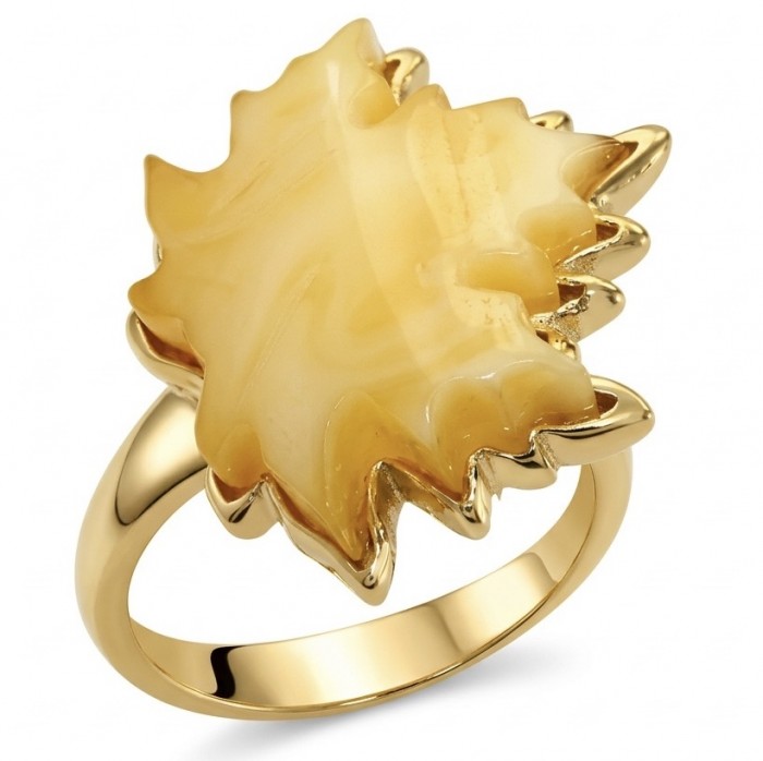 Vintage Style Authentic Golden Butterscotch Baltic Amber 18K Gold over .925 Sterling Silver entirely handcrafted ring; s. 8 ADJUSTABLE