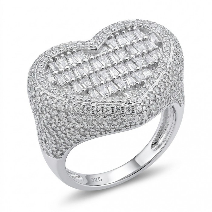 Art Deco Precious Heart - 10.5 carat White Sapphire .925 Sterling Silver Handcrafted Statement Ring size 7 1/2