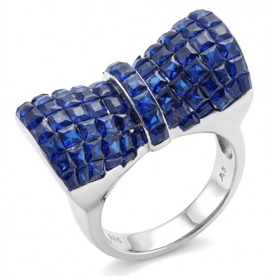 BLUE BOW - Iconic design- 22.2 carat natural pave Sapphire .925 Sterling Silver Perfectly handcrafted Ring s. 6 1/2