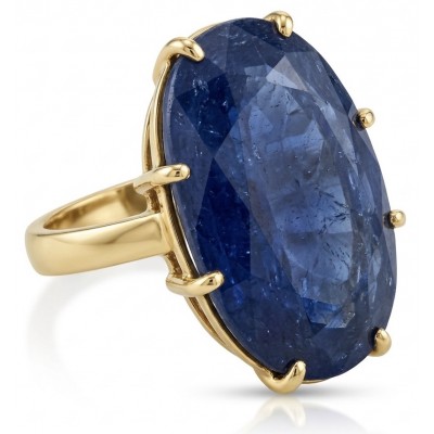 Julietta 18.5 carat faceted Sapphire .925 Sterling Silver dippedin 14K Gold handmade Statement ring size 7
