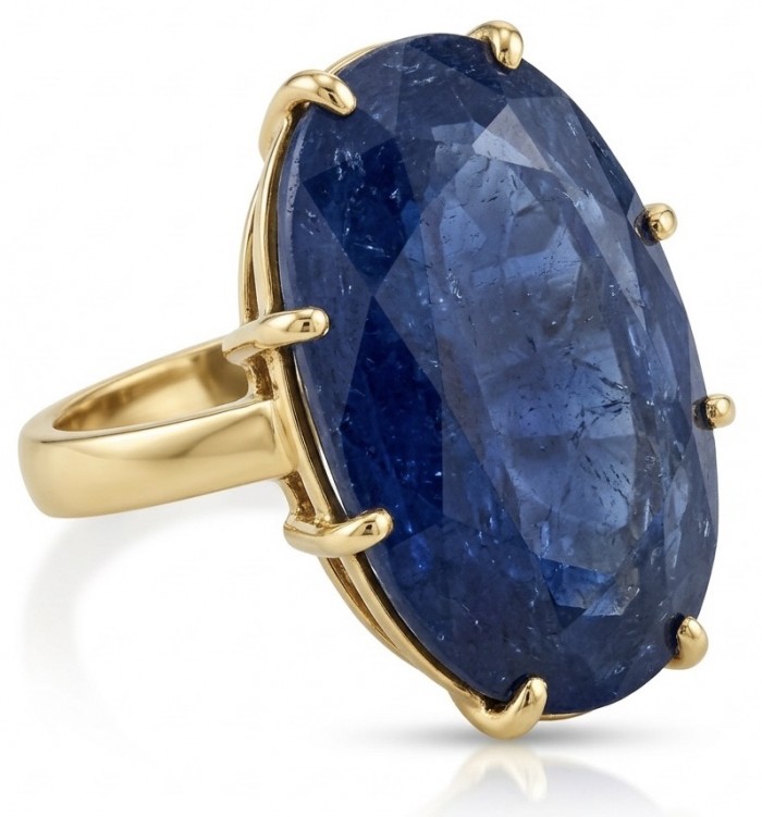 Julietta 18.5 carat faceted Sapphire .925 Sterling Silver dippedin 14K Gold handmade Statement ring size 7