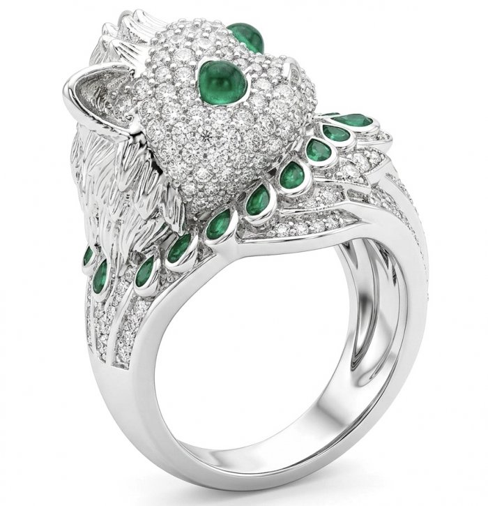 Elegant luxurious Cat 0.7 carat Colombian Emerald rhodium over .925 Silver handcrafted Cocktail Ring s. 8 - video