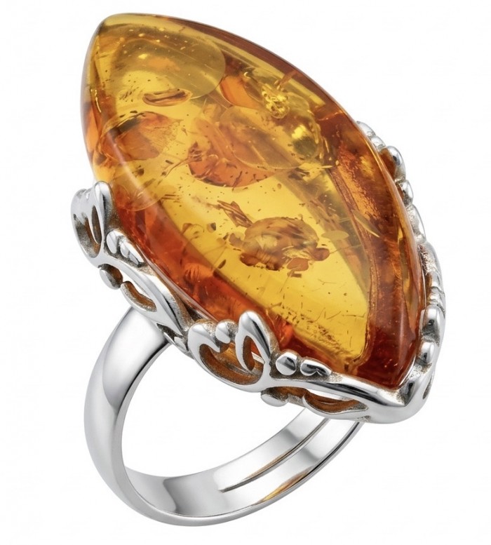Serenity Natural Golden Baltic Amber 14K Gold over .925 Sterling Silver handmade Statement Ring size 7