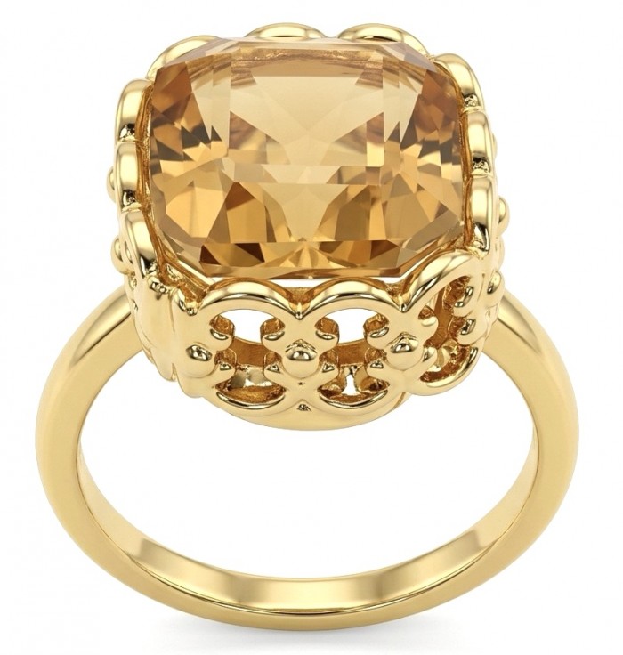 Solid 12.8 carat Genuine Lemon Quartz 18K Gold over .925 Sterling Silver handcrafted ring size 9 1/2