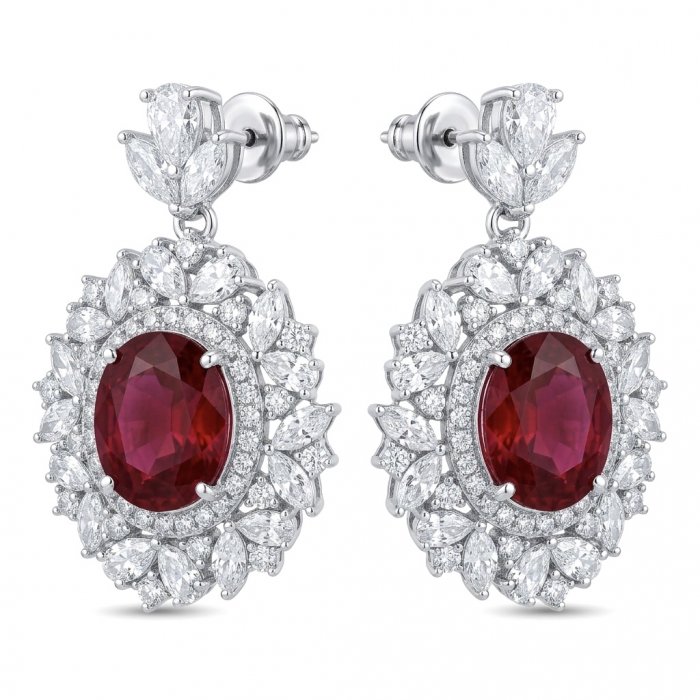 Exquisite 7.4 ctw Mozambique Ruby .925 Sterling Silver dipped in rhodium handcrafted Statement earrings - video