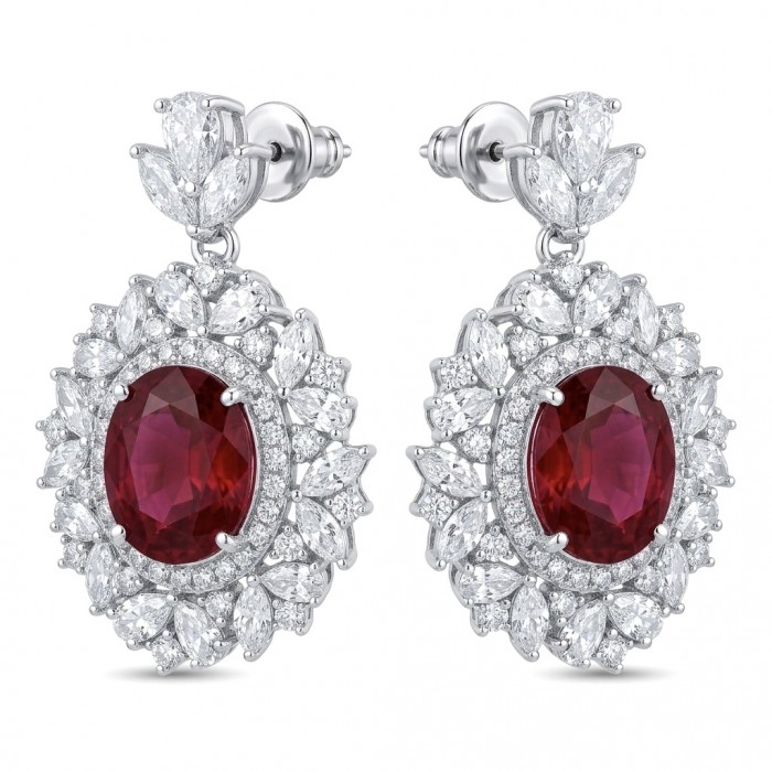 Exquisite 7.4 ctw Mozambique Ruby .925 Sterling Silver dipped in rhodium handcrafted Statement earrings