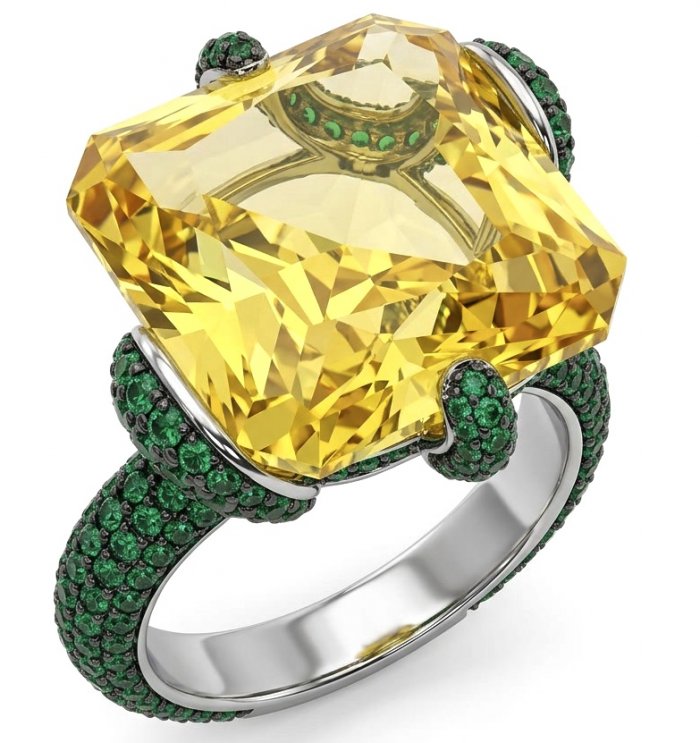 Solid 14.8 carat asscher Yellow Sapphire 4.2 carat pave Emerald .925 Sterling Silver handcrafted ring size 8 - video