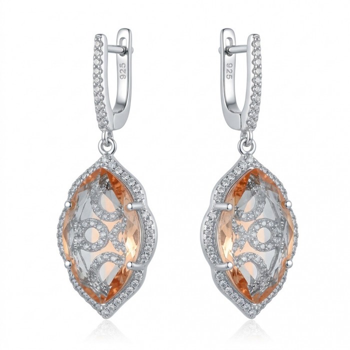 Jasmine 14.9 carat authentic Morganite .925 Sterling Silver Handcrafted Statement Earrings