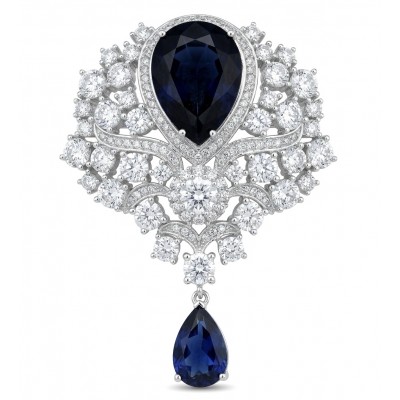 Heirloom Genuine 10.5 carat Sapphire .925 Sterling Silver handmade Pendant - Brooch