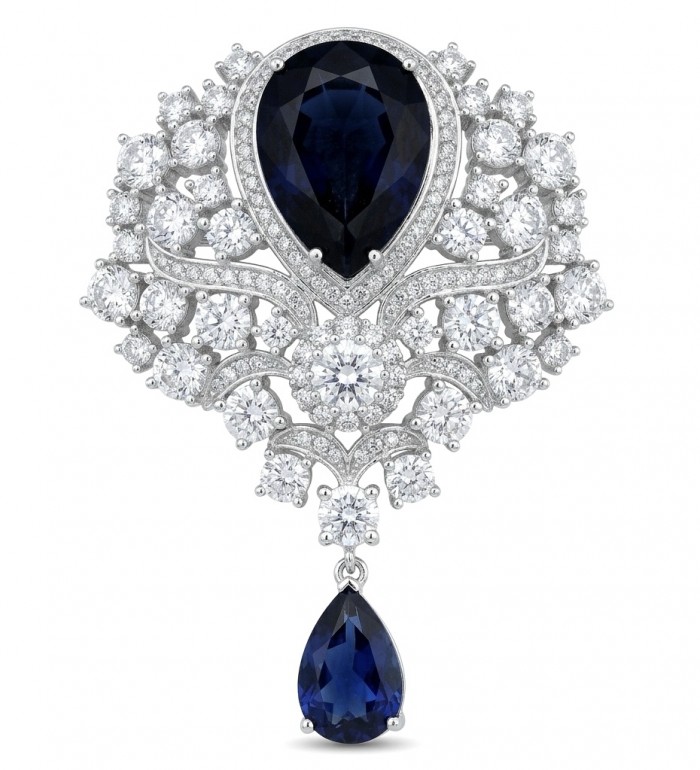 Heirloom Genuine 10.5 carat Sapphire .925 Sterling Silver handmade Pendant - Brooch