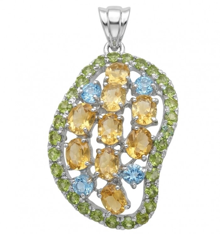 Giovanna - Authentic 12.9 carat Brazilian Citrine .925 Sterling Silver dipped in rhodium handcrafted Pendant