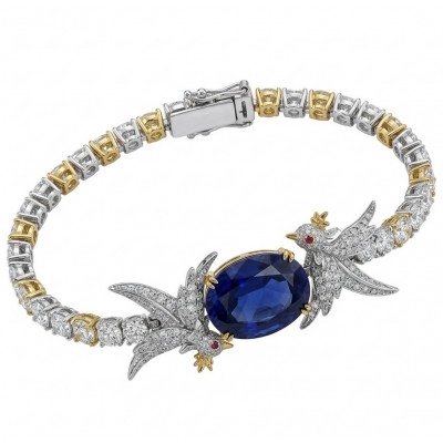 Freedom - Bird on a Rock 15.1 carat BRAZILIAN SAPPHIRE 22K Gold over .925 Sterling Silver handmade Bracelet