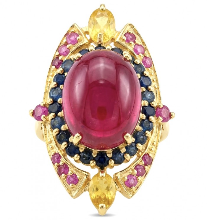 King of Gems Genuine 24.5 CARAT Mozambique Ruby 18K Gold over .925 Sterling Silver Large Statement Ring size 9