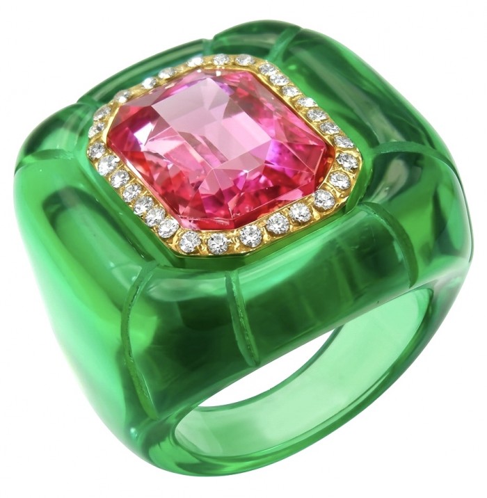 Candy Store - Modern Design Natural Green Raisin Pink Topaz .925 Sterling Silver ring size 8
