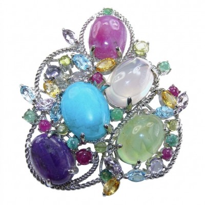Mademoiselle - Vintage Design 45.4 CARAT Multigem rhodium over .925 Sterling Silver handcrafted Pendant & Brooch