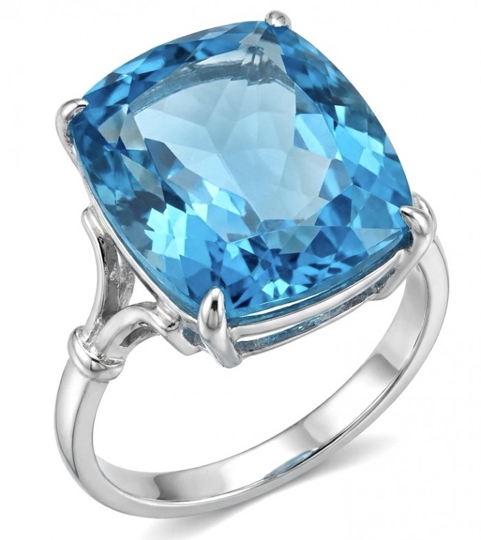 Pacifica - Authentic 22.8 carat Swiss Blue Topaz Rhodium over .925 Sterling Silver handcrafted Large Statement ring size 10