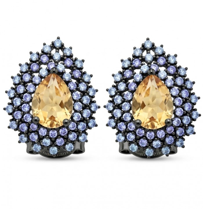 Renaissance 5.5 carat Morganite black rhodium over .925 Sterling Silver handcrafted earrings