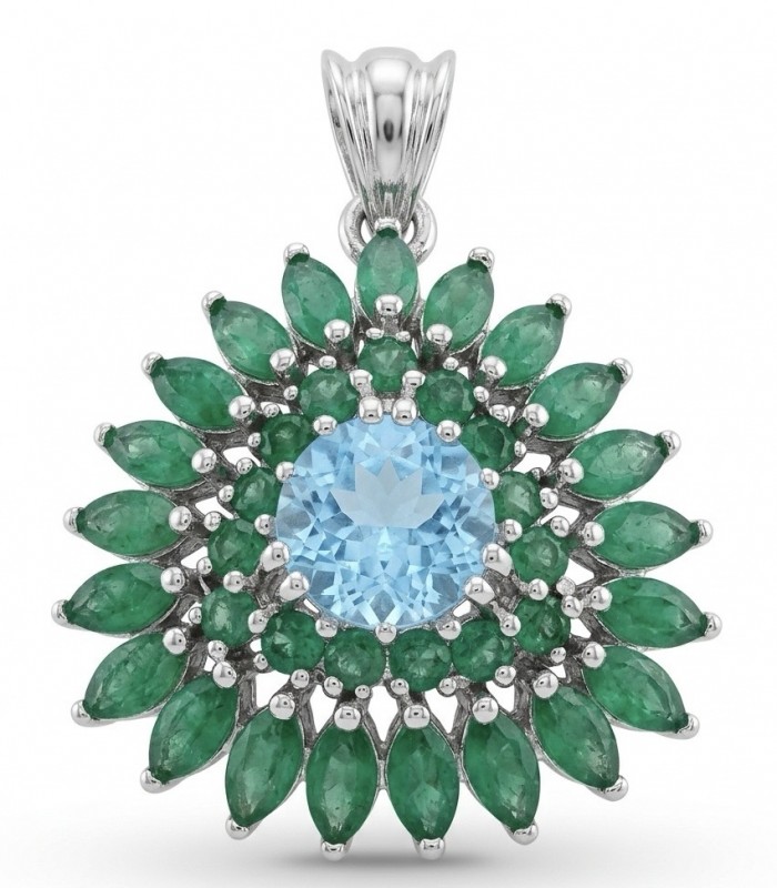 Oceania 12.8 carat Swiss Blue Topaz 18K Gold over .925 Sterling Silver Handcrafted Pendant Brooch