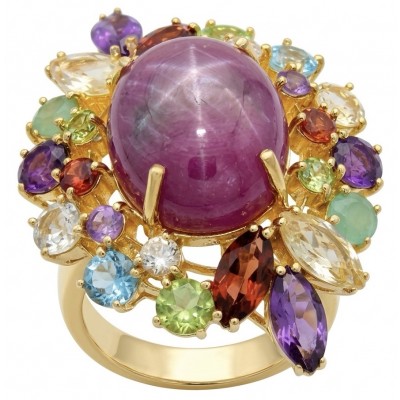Giovanna Natural 28.6 carat Ruby .925 Sterling Silver dipped in 18K Gold handcrafted Statement Ring size 7