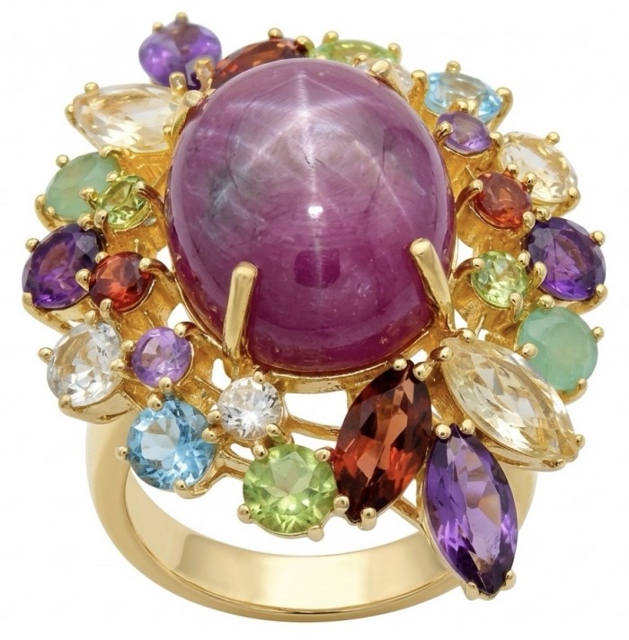 Giovanna Natural 28.6 carat Ruby .925 Sterling Silver dipped in 18K Gold handcrafted Statement Ring size 7