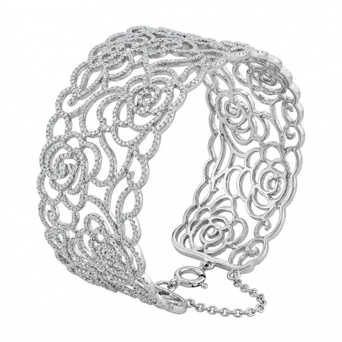 Dolce Vita - Precious Natural 12.5 carat pave White Topaz rhodium over .925 Sterling Silver handcrafted bracelet