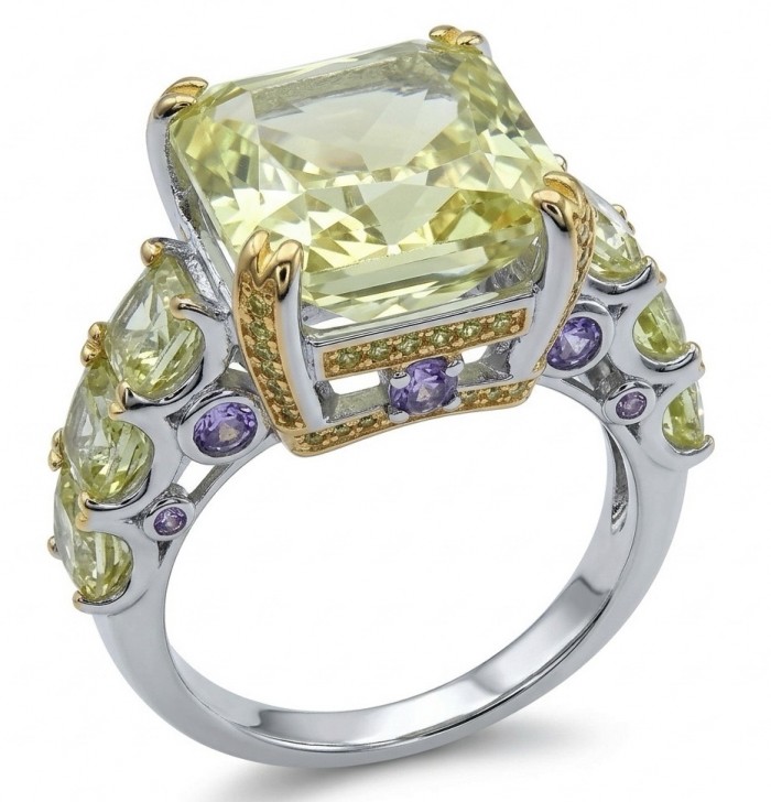 Wearable Art -princess cut - Solid 25.8 carat Genuine Yellow Sapphire .925 Sterling Silver dipped in rhodium handcrafted ring size 8