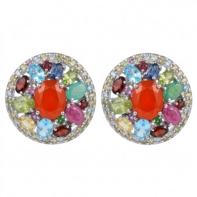 Jasmine - 19.2 carat BRAZILIAN Carnelian .925 Sterling Silver dipped in rhodium handcrafted incredible Statement earrings