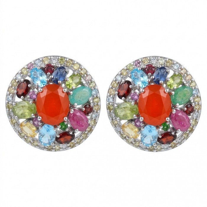 Jasmine - 19.2 carat BRAZILIAN Carnelian .925 Sterling Silver dipped in rhodium handcrafted incredible Statement earrings