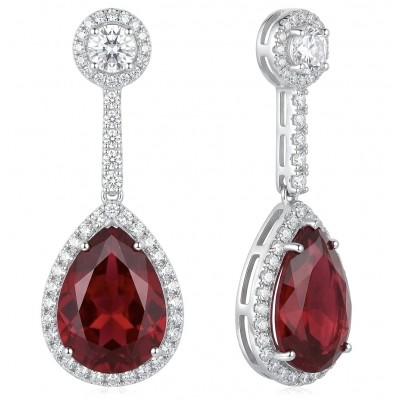 Bella Rossa - Magnificent Jewel 14.5 carat Mozambique Ruby .925 Sterling Silver dippedin Rhodium handcrafted earrings