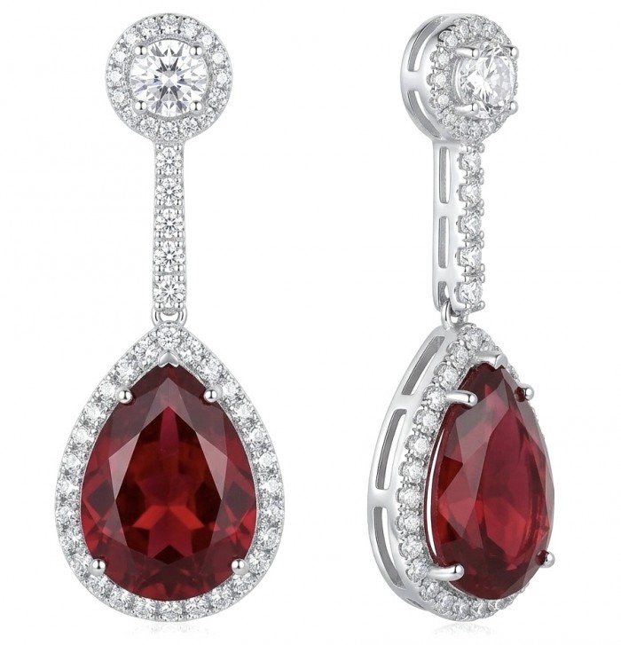 Bella Rossa - Magnificent Jewel 14.5 carat Mozambique Ruby .925 Sterling Silver dippedin Rhodium handcrafted earrings
