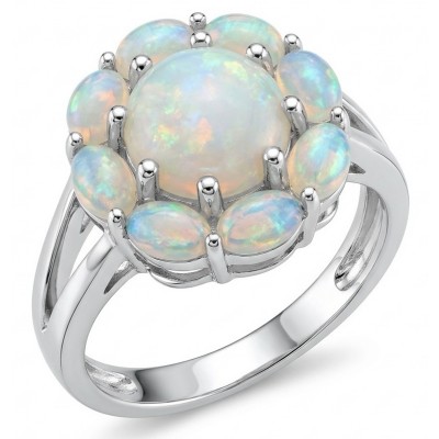 Golden Galaxy Genuine 12.8 carat Ethiopian Opal rhodium over .925 Sterling Silver handmade Ring size 8