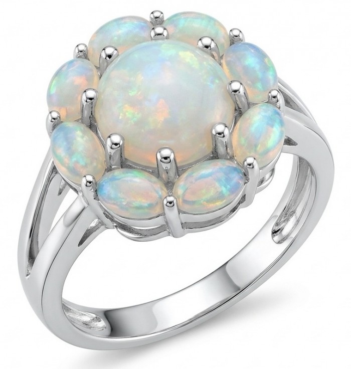 Golden Galaxy Genuine 12.8 carat Ethiopian Opal rhodium over .925 Sterling Silver handmade Ring size 8
