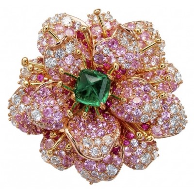 Giovanna - Authentic 4.2 carat Emerald .925 Sterling Silver dipped in 22K Rose Gold handcrafted Brooch