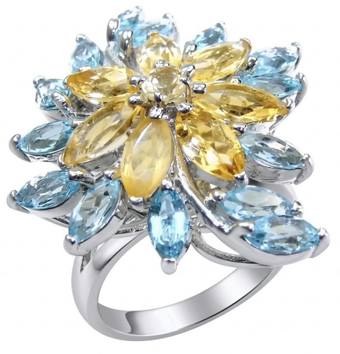 Victoria Authentic 25.5 carat Brazilian Citrine .925 Sterling Silver brilliantly dipped in rhodium handcrafted Statement ring; s. 8