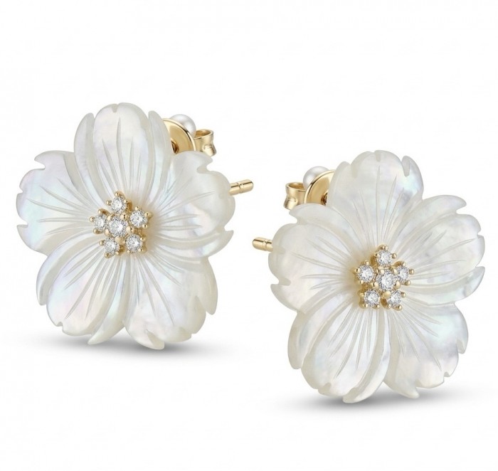 Genuine Blister Pearl 0.9 carat White Sapphire .925 Sterling Silver handcrafted Statement large Earrings