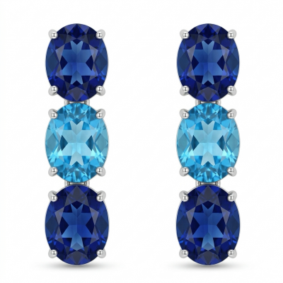 Oceania - 22.5 carat London Blue Topaz .925 Sterling Silver handmade Statement earrings
