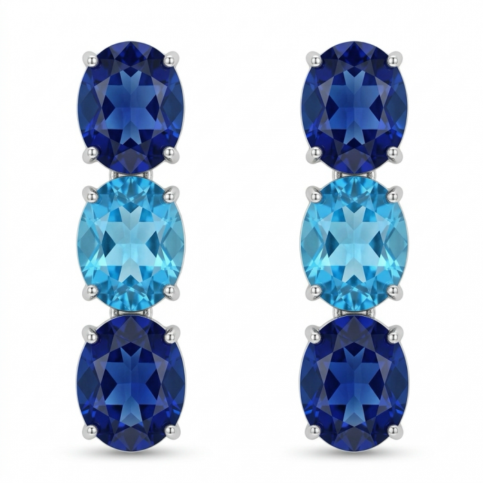Oceania - 22.5 carat London Blue Topaz .925 Sterling Silver handmade Statement earrings