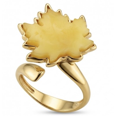 Vintage Style Authentic Golden Butterscotch Baltic Amber 18K Gold over .925 Sterling Silver entirely handcrafted ring; s. 8 ADJUSTABLE