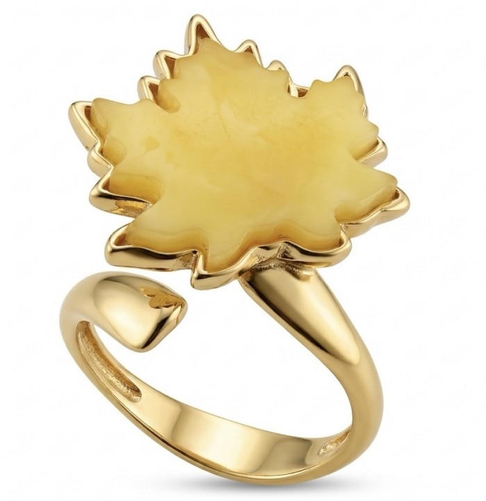 Vintage Style Authentic Golden Butterscotch Baltic Amber 18K Gold over .925 Sterling Silver entirely handcrafted ring; s. 8 ADJUSTABLE