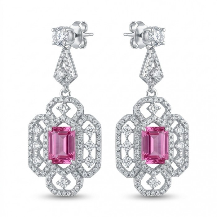 Incredible 4.5 carat Pink Topaz rhodium over .925 Sterling Silver entirely handmade earrings