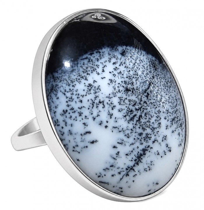 LARGE Top Quality Dendritic Agate .925 Sterling Silver handcrafted Ring s. 7 adjustable