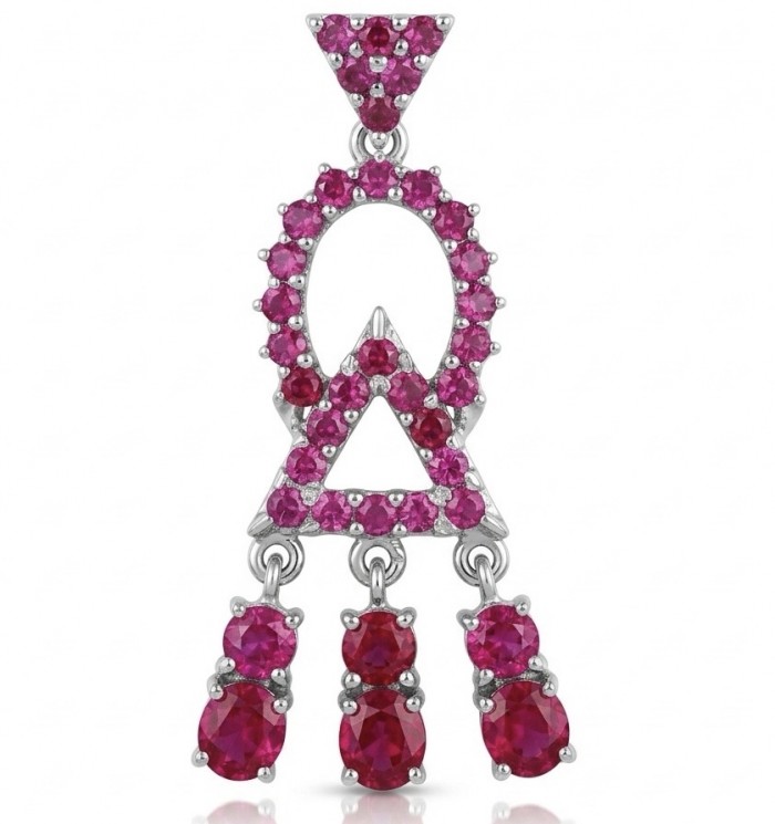 14.2 carat authentic Mozambique Ruby rhodium over .925 Sterling Silver handmade Pendant