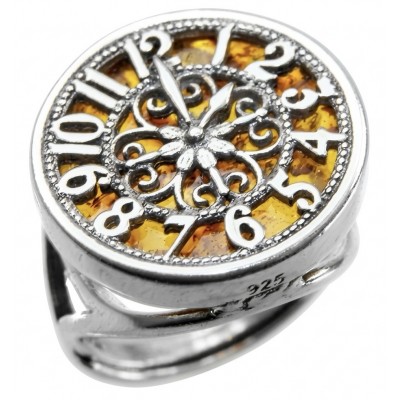 The Light Watchmaker Authentic Baltic Amber .925 Sterling Silver handcrafted ring; s. 6 adjustable