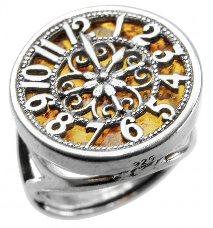 The Light Watchmaker Authentic Baltic Amber .925 Sterling Silver handcrafted ring; s. 6 adjustable