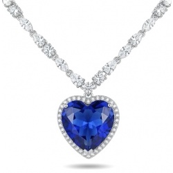 Titanic - Heart of The Ocean Necklace ~ 24.5 Ct Blue Sapphire Necklace In 925 Sterling Silver necklace